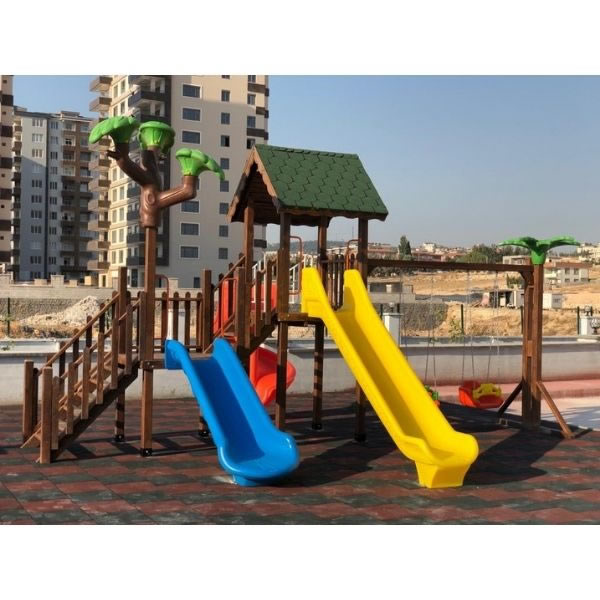 iki kule ahşap seri çocuk oyun park